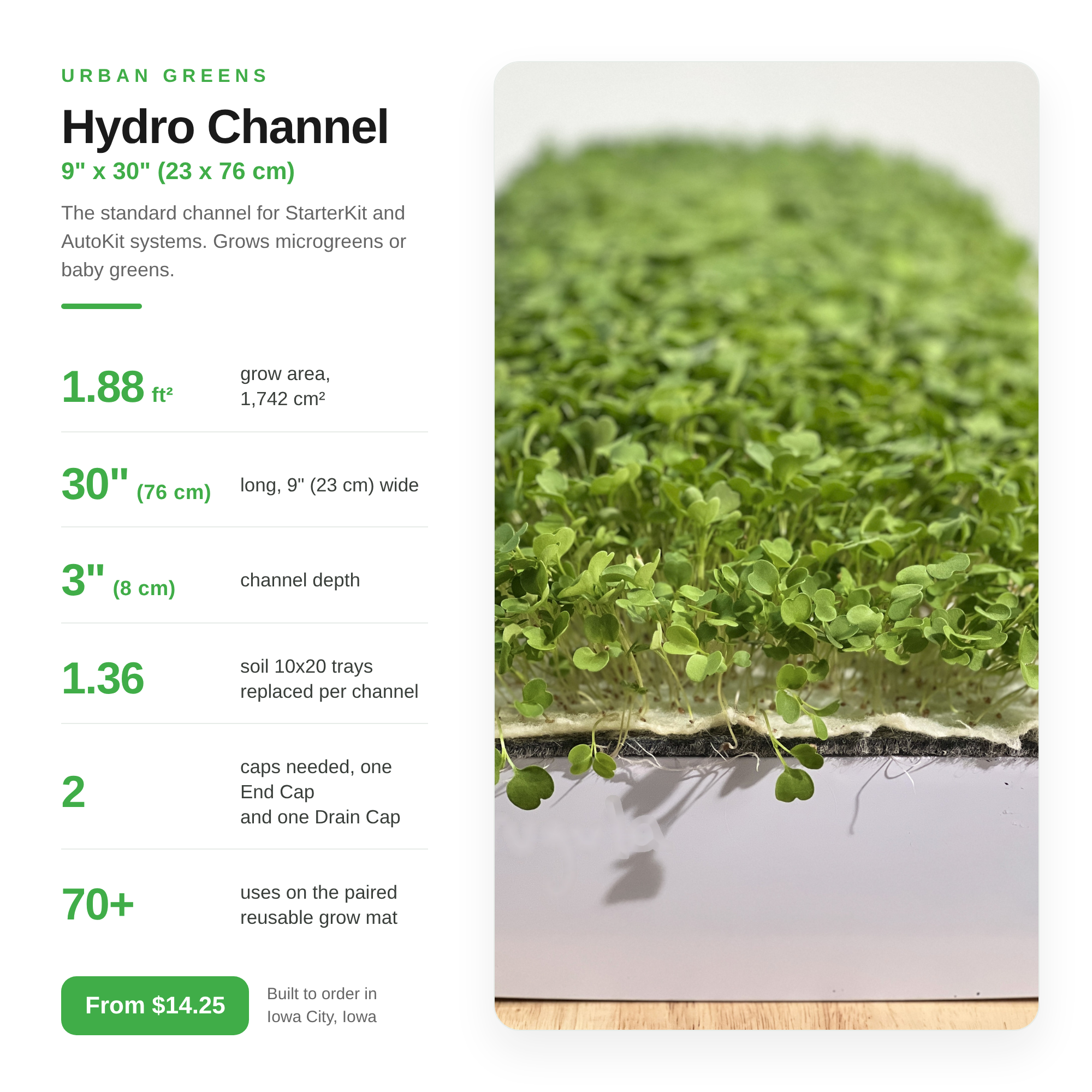 Image of Hydro Channel 9 inch by 30 inch, 1.88 square feet of grow area, 3 inch depth, replaces 1.36 soil 10x20 trays, for StarterKit and AutoKit systems
